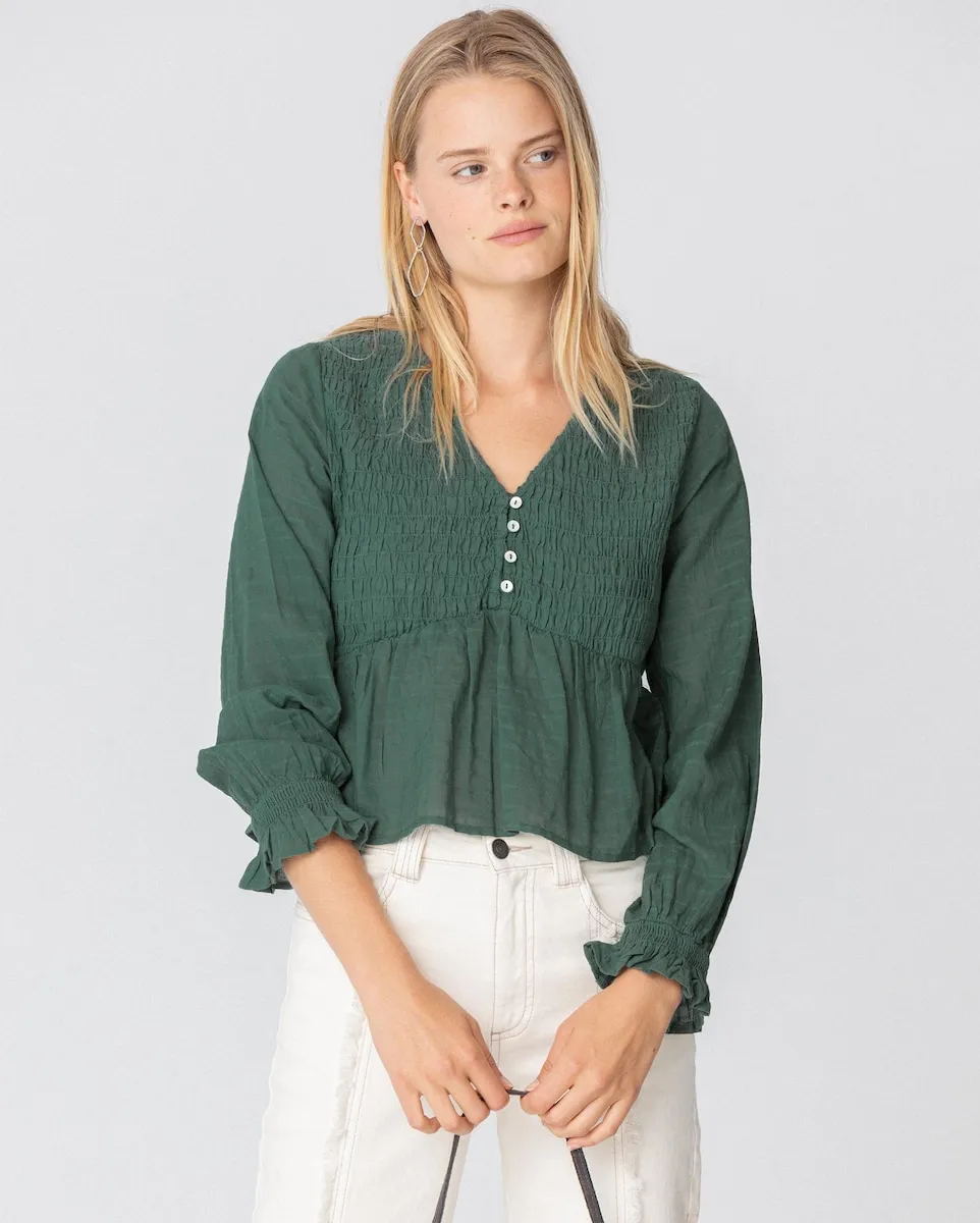 

Женская блузка с длинными присборенными рукавами на пуговицах Noon, зеленый
