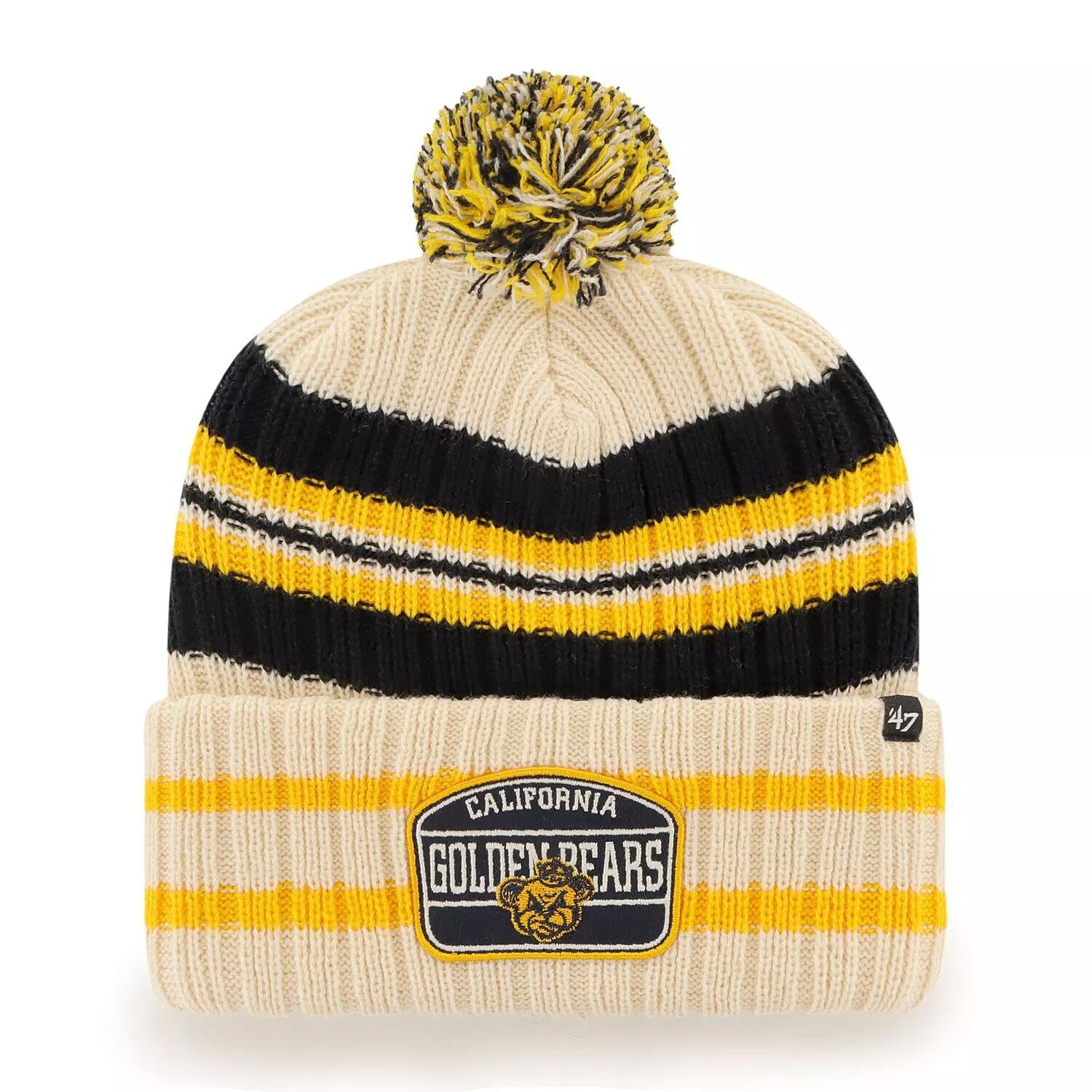 

Мужская вязаная шапка с манжетами и помпоном Natural Cal Bears Hone Patch '47