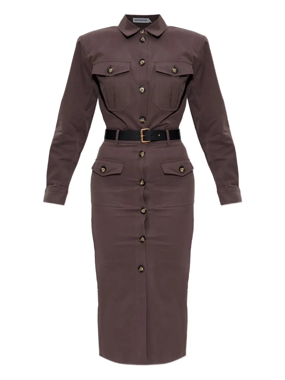 

Платье с поясом Self-Portrait, коричневый