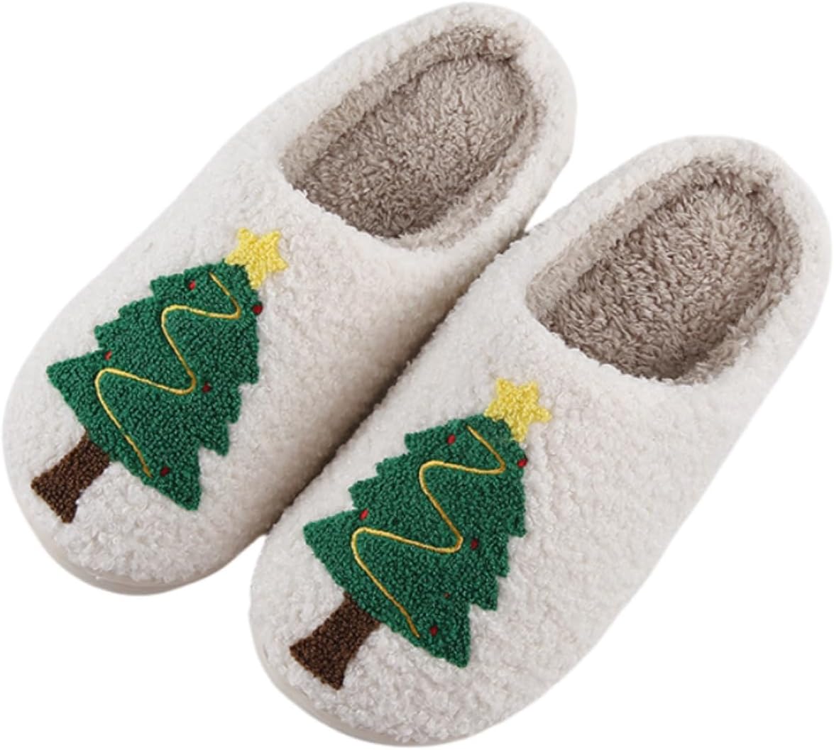 

ELIRAR Рождественские тапочки в виде елки, милые, для женщин и мужчин, зимние, удобные, без шнурков, плюшевые, зеленый