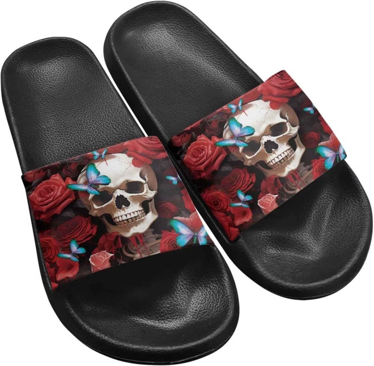 

Сандалии-шлепанцы с открытым носком для мужчин, летняя пляжная обувь для воды и бассейна, легкая обувь для отдыха, размеры US 6-11 Twousenru, Rose Skull Print