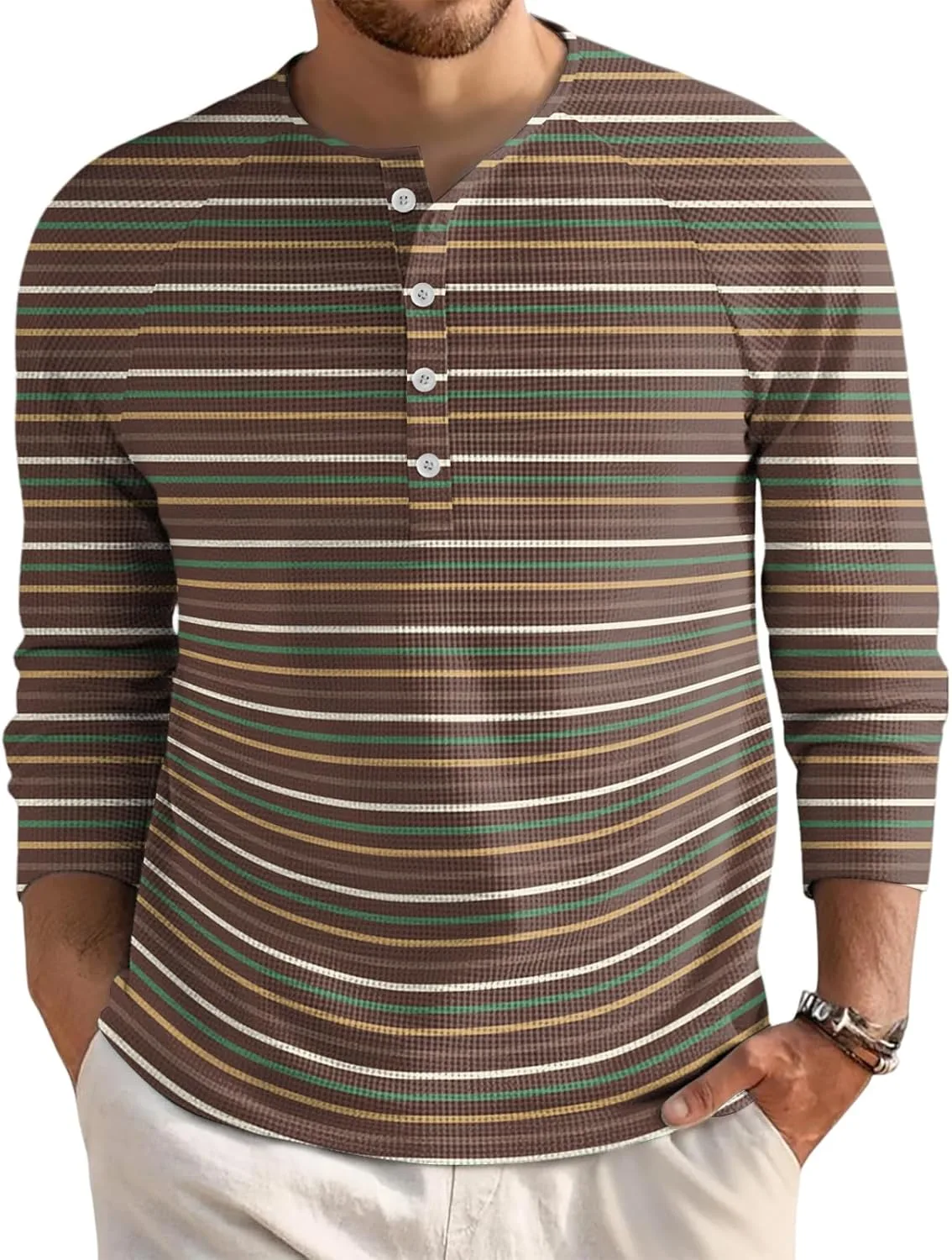 

Мужская футболка с длинным рукавом Casual Henley Button Top FQZWONG