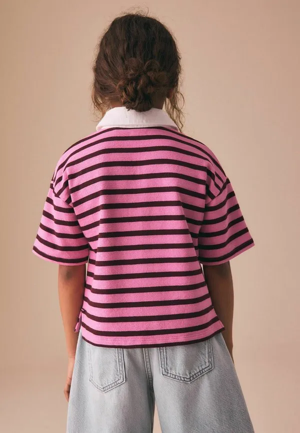 Регбийная футболка с коротким рукавом стандартного кроя. рубашка-поло Next, Pink Stripe — фото 3
