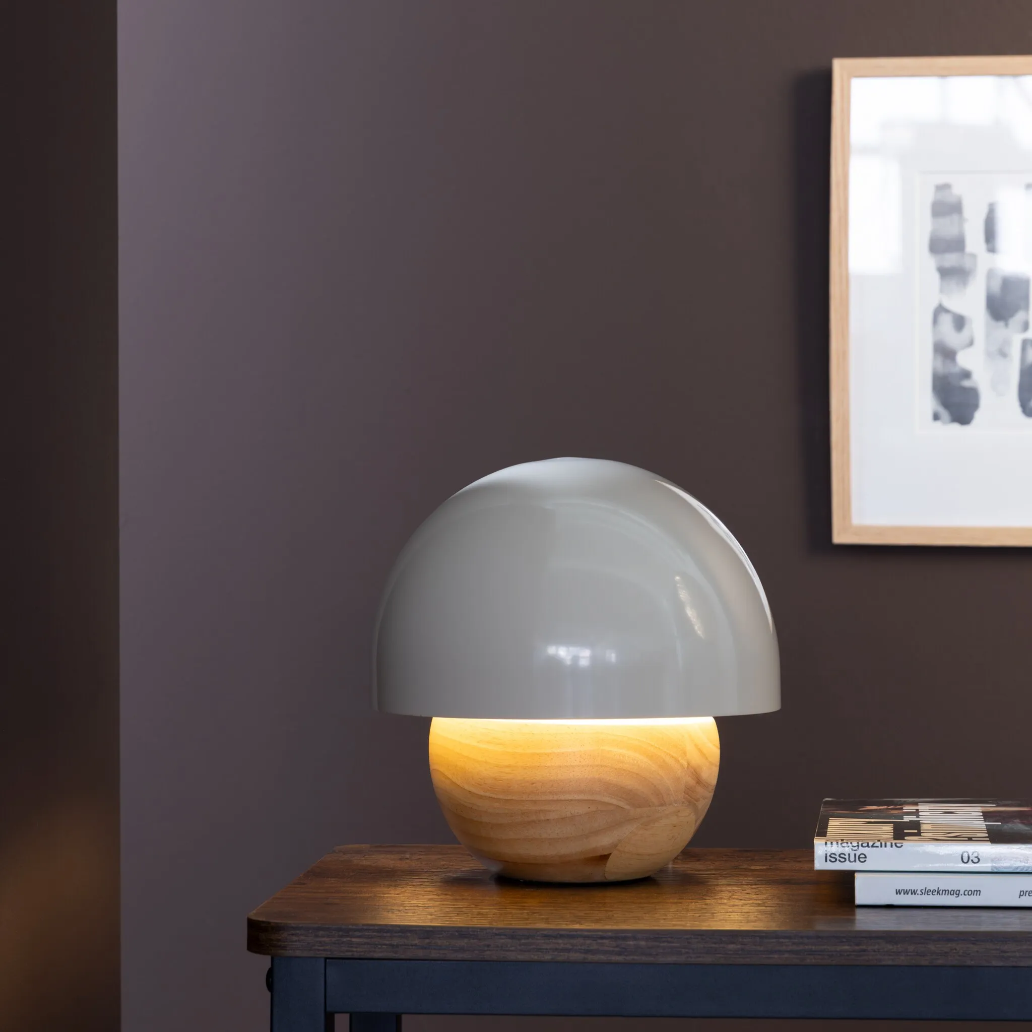 

Блестящая настольная лампа «Налам», 1 лампочка, лампочка Е14 | без лампочки, настольная лампа-гриб, Ø 20 см, E14, дерево/металл Brilliant, цвет holz hell/grau