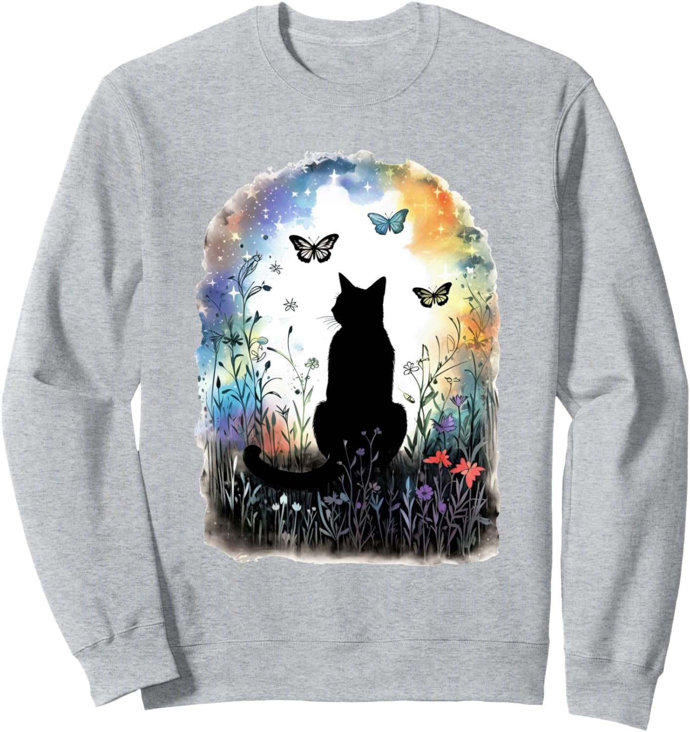 

Стильная толстовка с изображением кошки в деревенском стиле, украшенная бабочками и цветами Cottagecore Goblincore And Fairycore Stuff, серый
