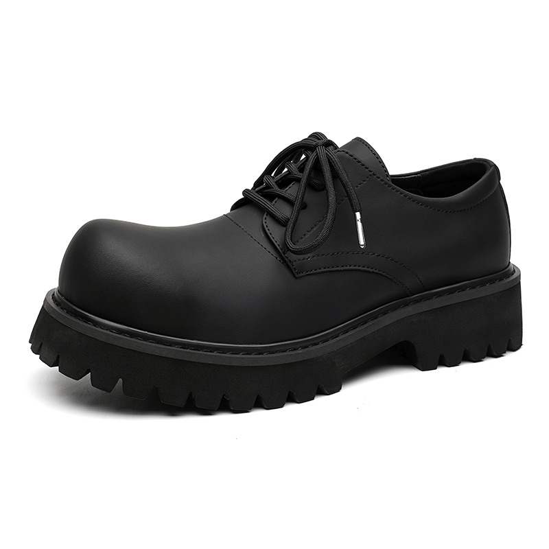 

Трендовая обувь Derby Unisex пара кожаные туфли черные повседневные кожаные ботинки на платформе со шнуровкой увеличивающие рост модель V05, желтый