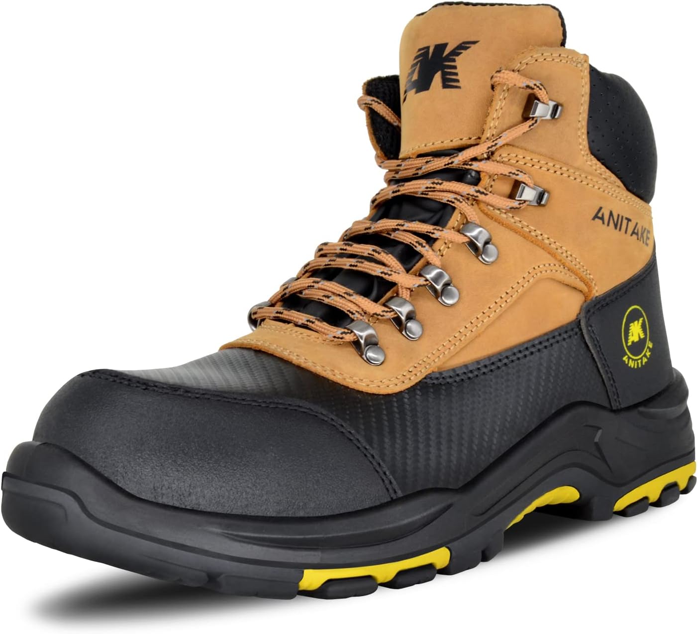 

Ботинки ANITAKE с стальным носком для мужчин, противоскользящие, прочные кожаные защитные ботинки для строительства EH, проколостойкие, дышащие и удобные, желтый