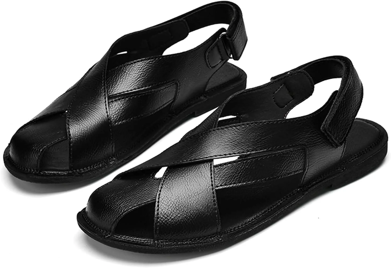 Mens Fashion Leather Сандалии hook-and-loop Rome Сандалии Mens Barefoot Сандалии Business Сандалии Daily Casual Сандалии Soft and Breathable Anti-slip Wear-resistant Durable Vtiao, черный — фото 2