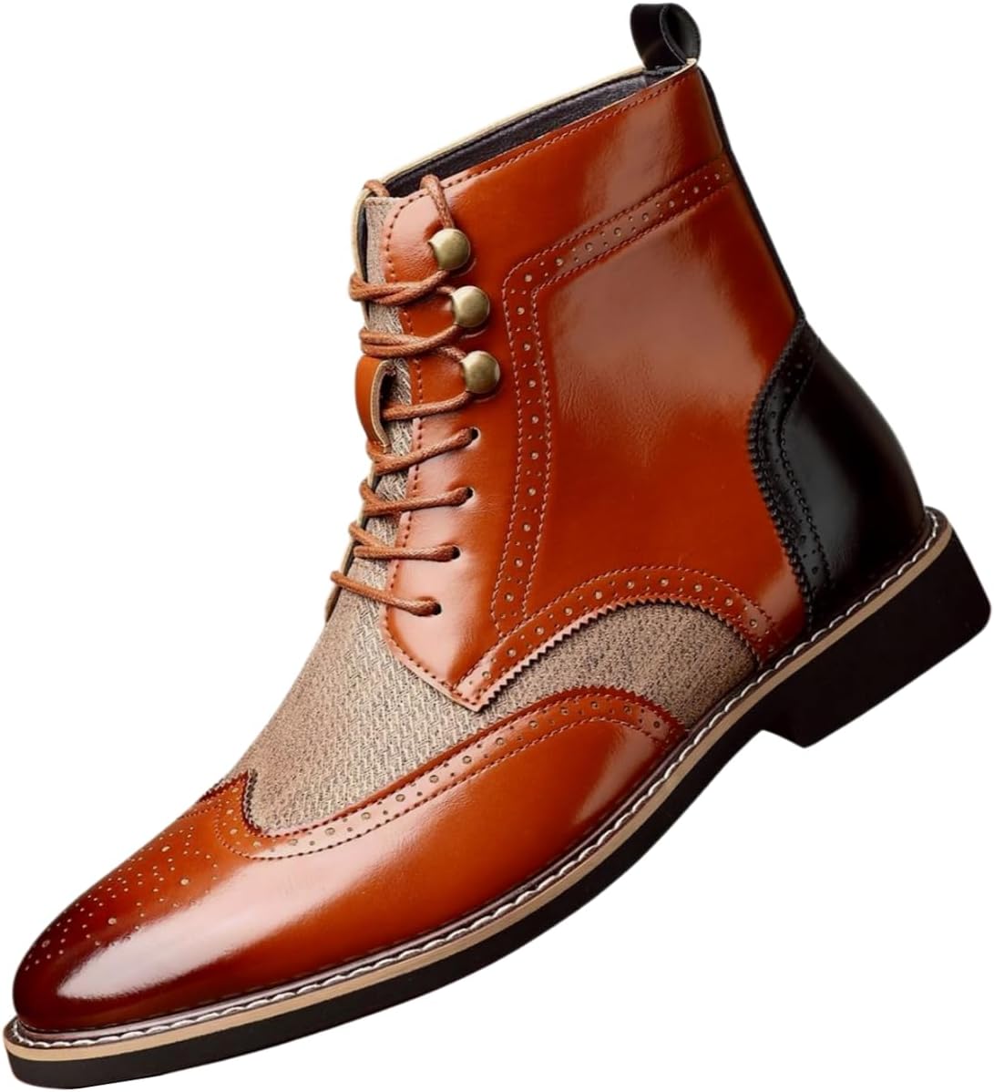 

Мужские кожаные броги с крыльями Santimon, двухцветный дизайн, шнуровка, классические ботинки до щиколотки, коричневый