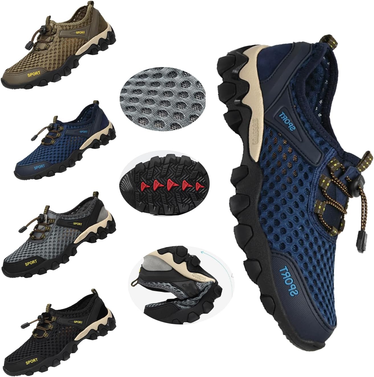 

Мужские быстро сохнущие походные кроссовки - дышащие сетчатые кроссовки с поддержкой свода стопы, водонепроницаемые нескользящие обувь для пляжа, треккинга, рыбалки и летних путешествий Generic, Blue-a