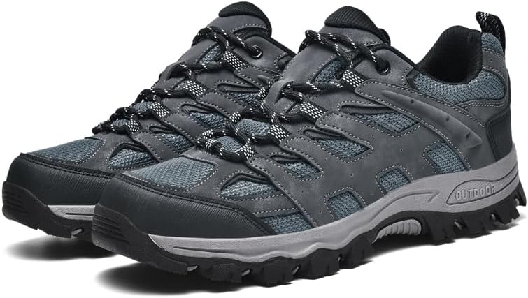 

Спортивные походные туфли, дышащая сетка, кроссовки на шнуровке с низким верхом, серо-черные с контрастной прострочкой, беговые кроссовки для взрослых Generic