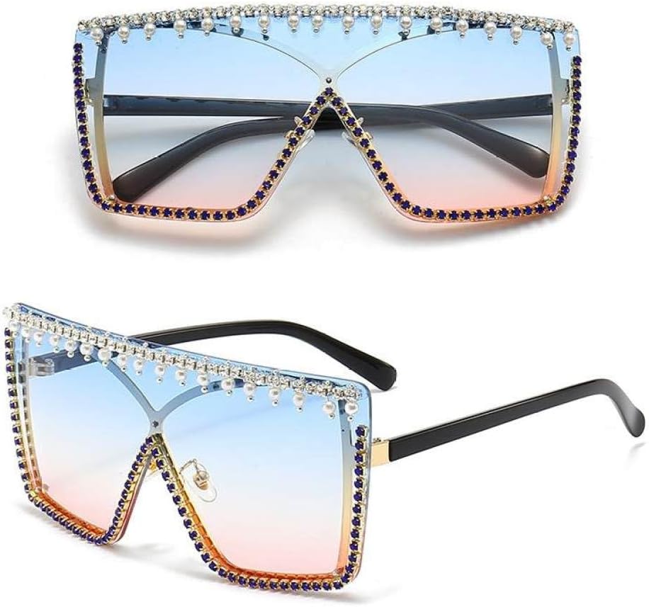 

Винтажные большие квадратные солнцезащитные очки с бриллиантами для женщин, модные и роскошные солнцезащитные очки в крупной оправе, трендовые модели generic, Blue Pink