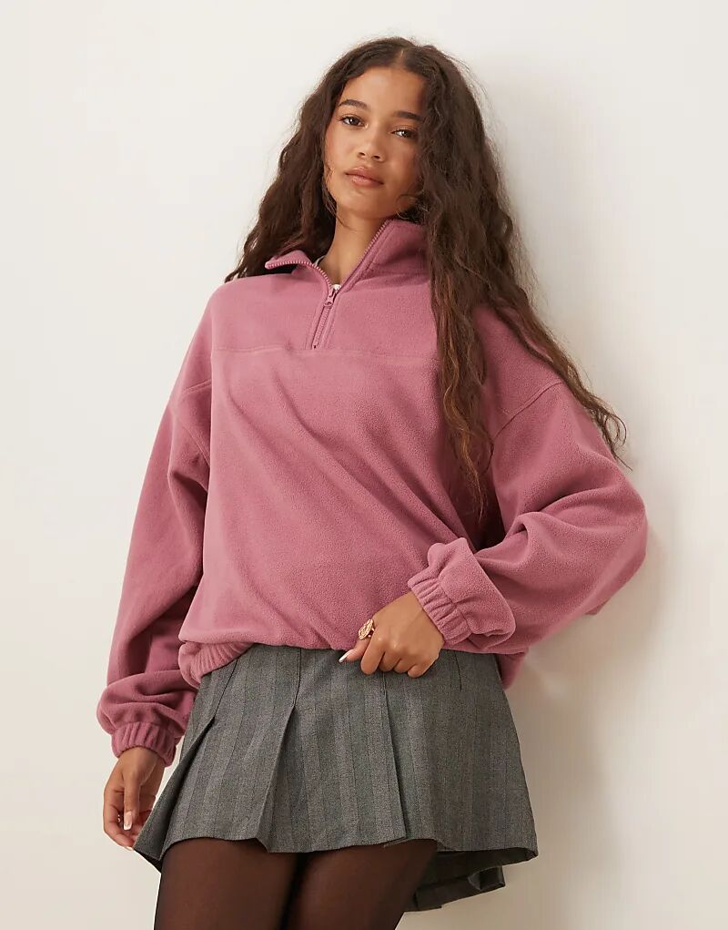 

Флисовая кофта ASOS DESIGN с застежкой-молнией на половину длины, розового цвета