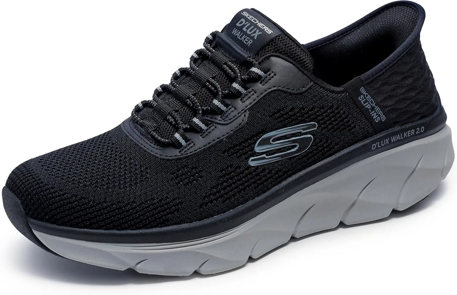 Мужские кроссовки Skechers D'Lux Walker Rezinate с легким надеванием без использования рук, черный/серый — фото 4