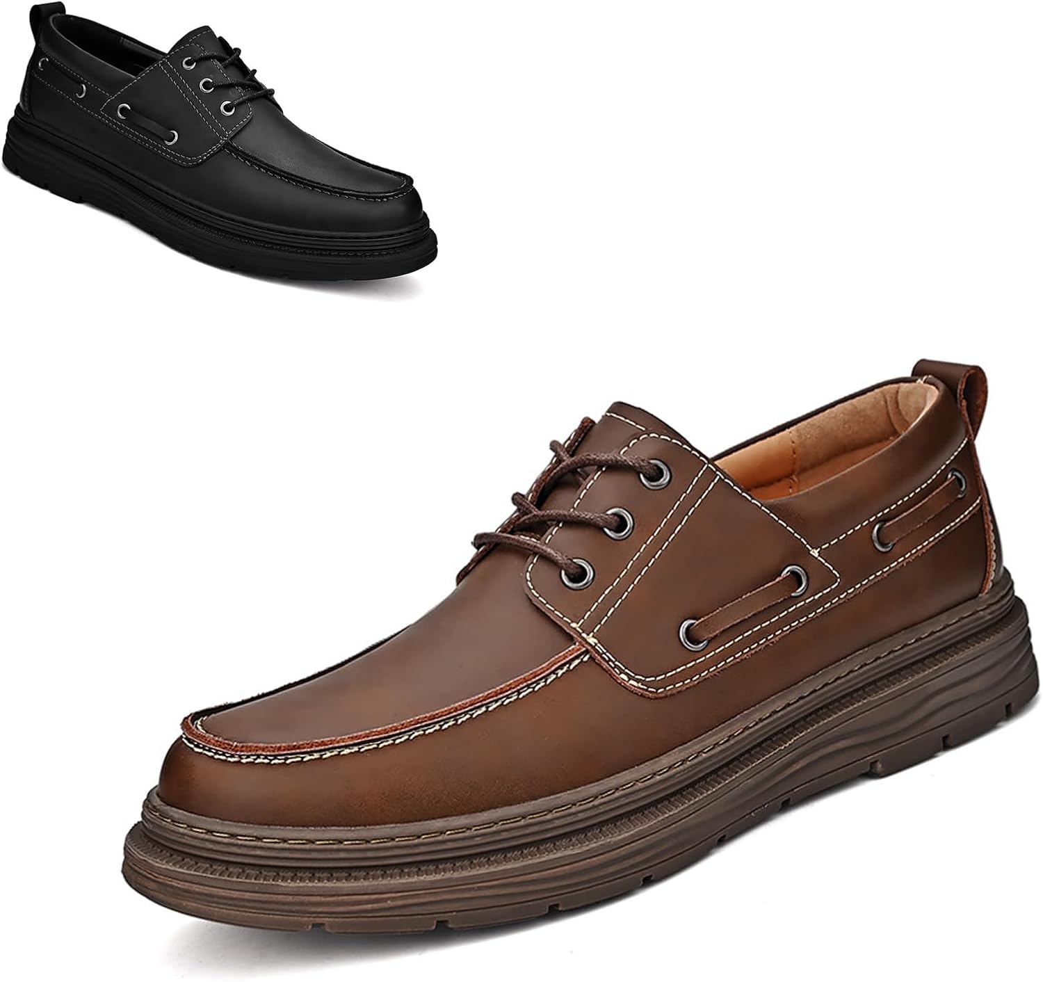 

Мужские лоферы на шнуровке из натуральной кожи, удобные повседневные туфли с круглым носком на платформе, ручная прошивка, стильные классические обувь Difaback, коричневый