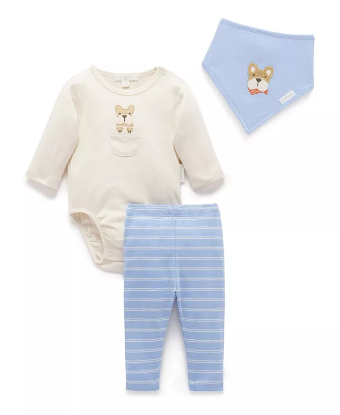 

Комплект для мальчиков: боди, леггинсы и слюнявчик (3 предмета) Purebaby, синий