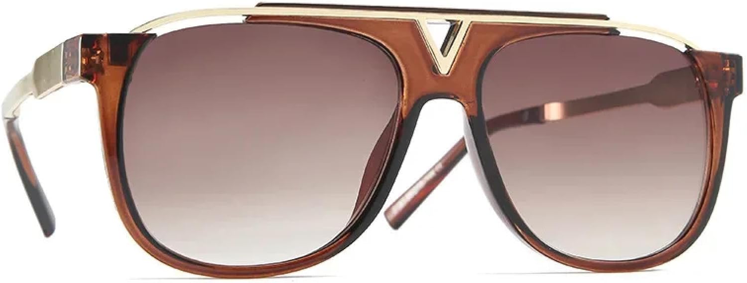 

Роскошные солнцезащитные очки для женщин и мужчин, винтажные, с зеркальным градиентом, металлические, в большой оправе, в стиле панк, с защитой от УФ-излучения UV400 TYUVIVO, Brown Brown