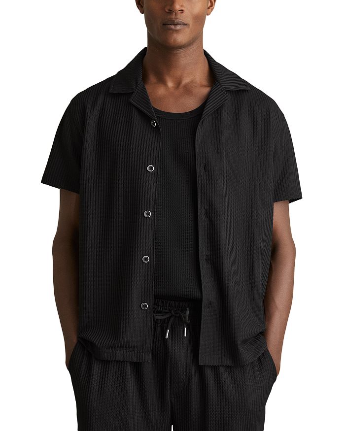 

Расслабленная текстурированная короткая рукав рубашка Camp Shirt REISS, черный