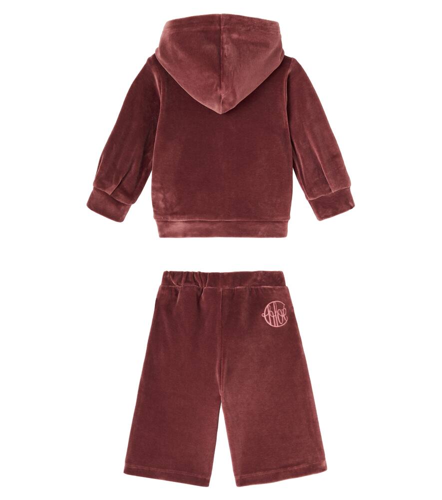 Детский комплект из хлопкового велюра: худи и спортивные штаны Chloé Kids, Lie De Vin — фото 3