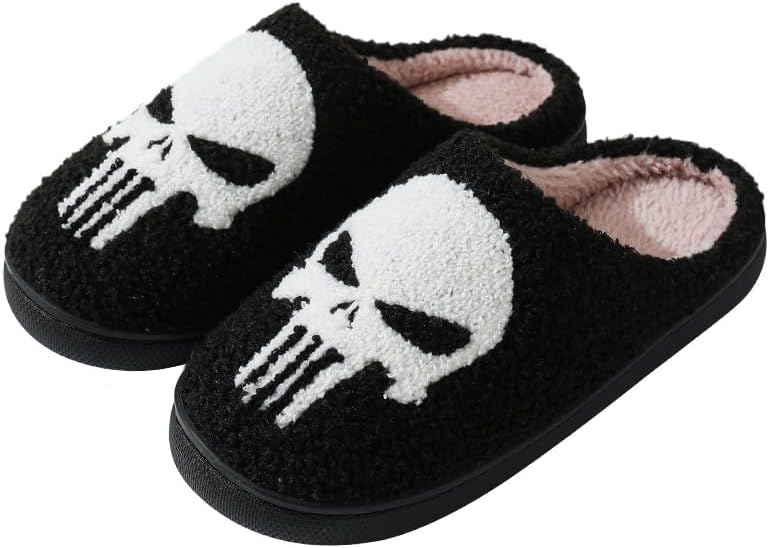 

Женские и мужские тапочки FSwinder, ретро, с эффектом памяти, с милыми мультяшными скелетами, привидениями и тыквами, плюшевые, мягкие, теплые, с меховой подкладкой, противоскользящие, для дома и зимы, Punisher