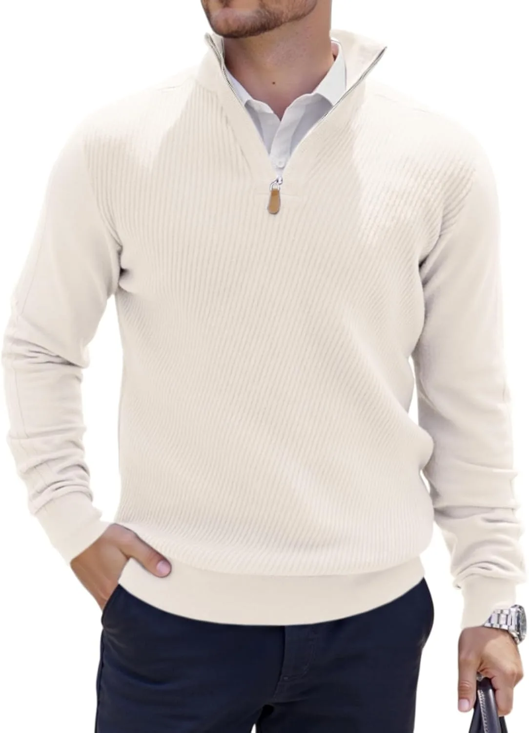 

Мужской свитер-полузип Slim Fit с длинными рукавами и воротником-стойкой LIFROWI