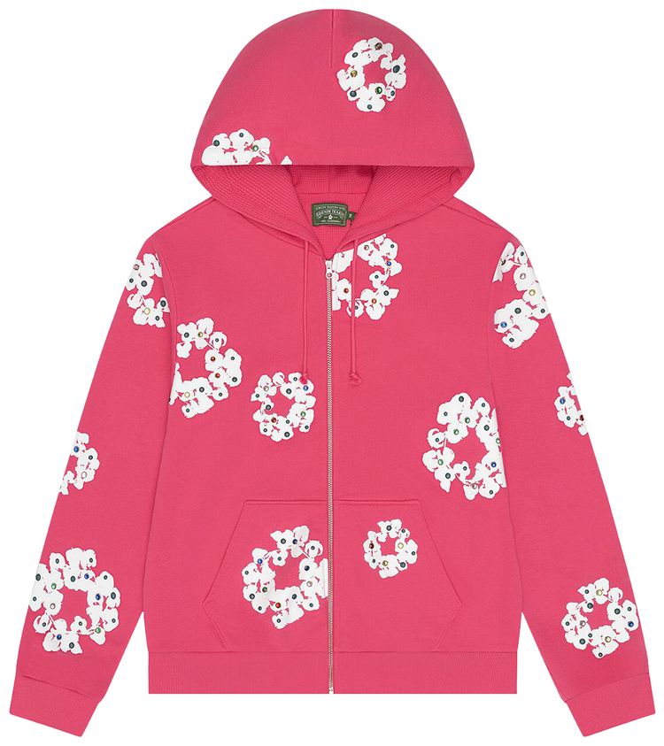 

Худи на молнии Denim Tears с хлопковым венком и стразами, розовое, Розовый, Худи на молнии Denim Tears с хлопковым венком и стразами, розовое