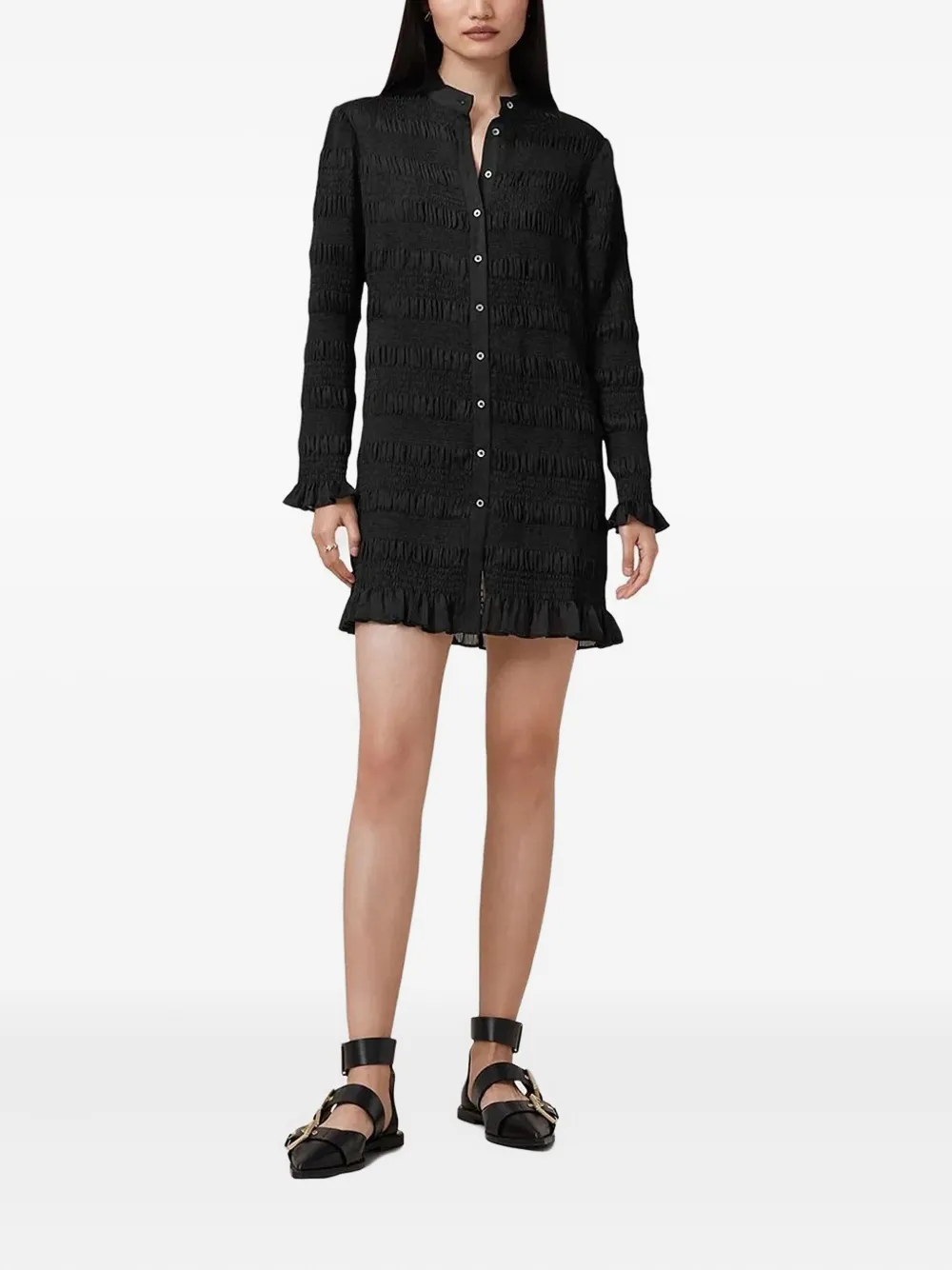 

Мини-платье с эффектом гофрирования и оборками AllSaints, черный