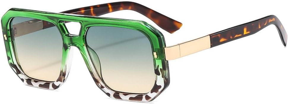 

Ретро солнцезащитные очки с двойной перемычкой для женщин и мужчин, модные солнцезащитные очки в цветной оправе с защитой от УФ-излучения UV400 MTZJH, Green Demi Green