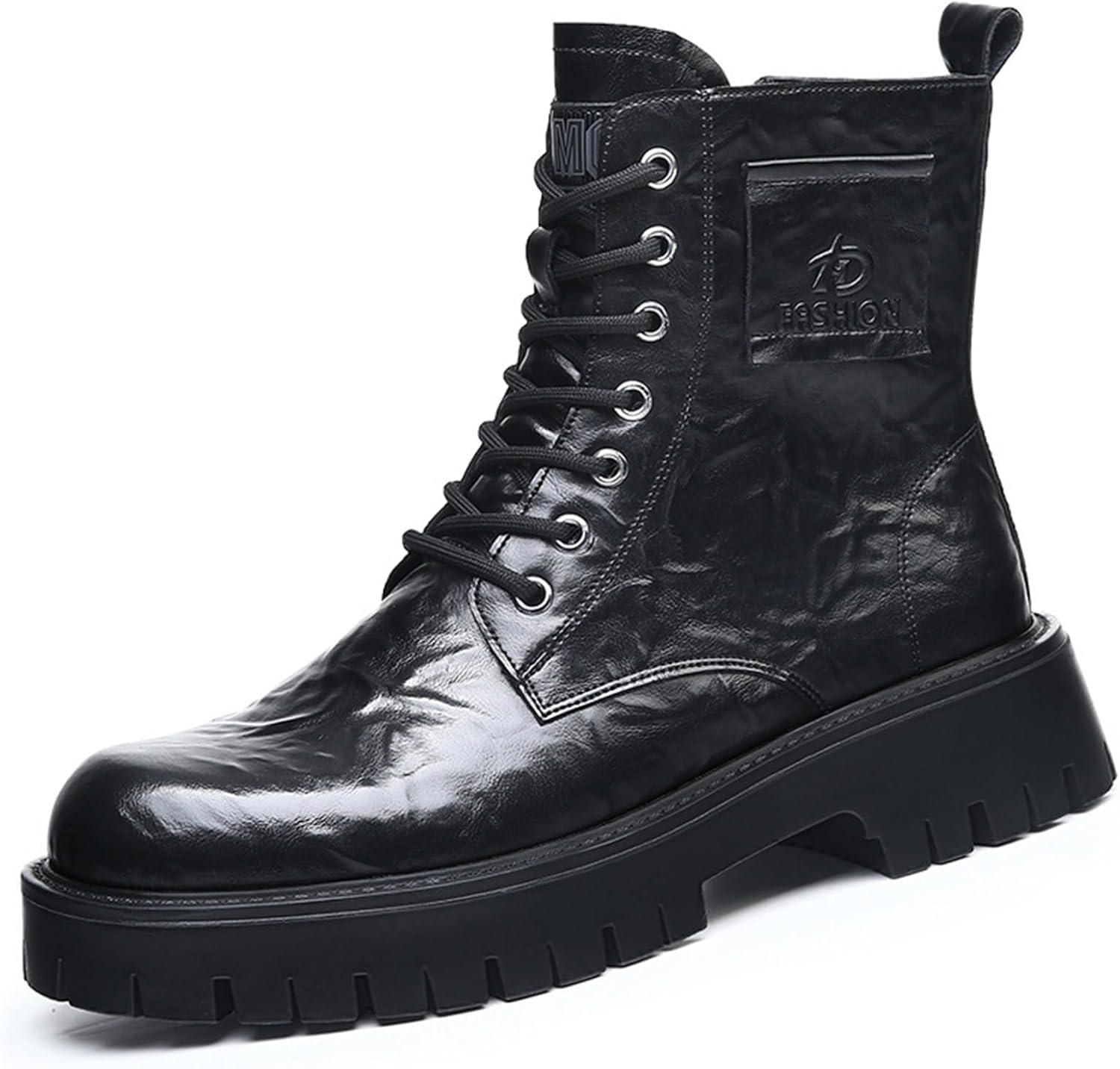 

Мужские ботинки NEKGNL с шнуровкой, из натуральной кожи, на массивной платформе, с комфортным круглым носком, противоскользящей рельефной подошвой, байкерские ботинки до щиколотки с боковой молнией, черный