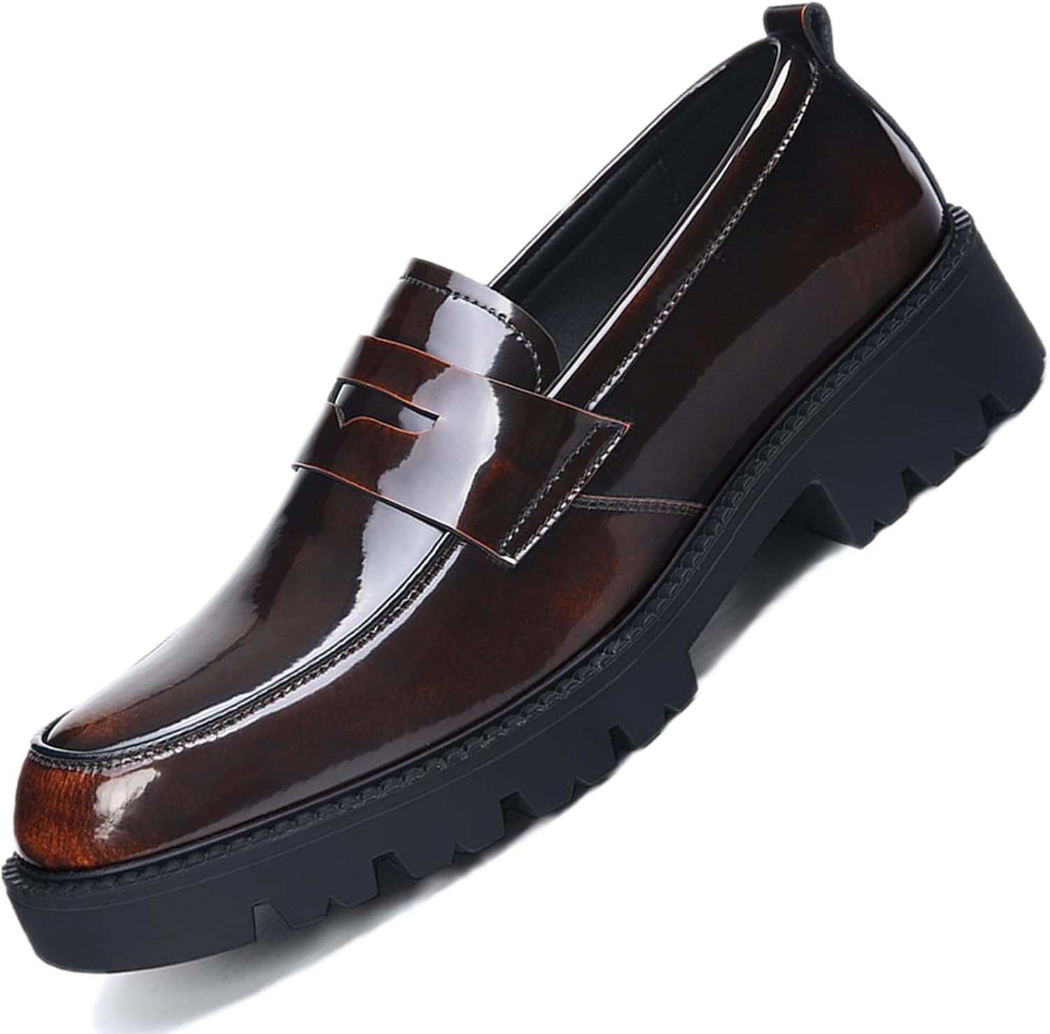 

Мужские ретро кожаные лоферы с платформой, увеличивающие внутренний рост, модные слипоны, удобные, с противоскользящей подошвой, мокасины для бизнеса, свадеб и вечеринок Adkgbe, коричневый