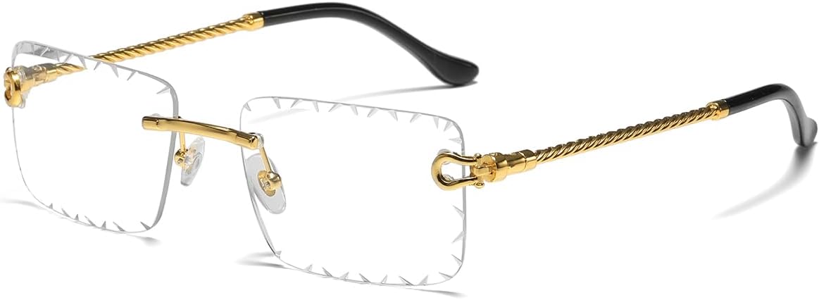 

Солнцезащитные очки без оправы, прямоугольной формы, защита от УФ-излучения UV400, металлические дужки, без оправы, морской зеленый, синий, тени LIGOES, Gold With Clear