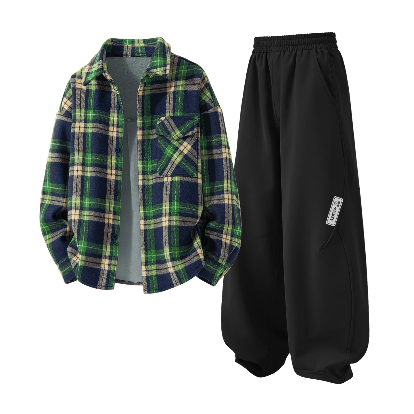 Детский спортивный костюм с воротником-стойкой на флисе Disney, [Thickened and Fleece-Lined]Solid Rum Brown Plaid+Di H Square Hook-and-Loop Khaki — фото 3