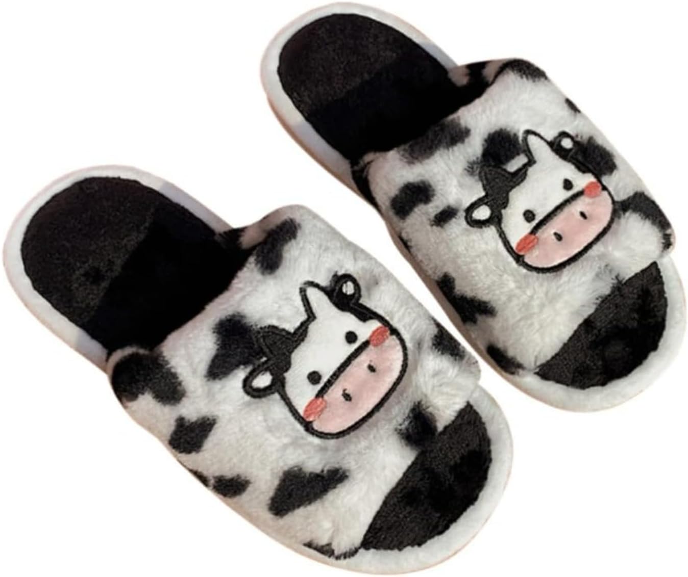 

Тапочки «Корова» для женщин и мужчин, взрослые, забавные, кавайные, милые, мягкие, пушистые, теплые, для дома и улицы, с нескользящей подошвой Elirar, черный