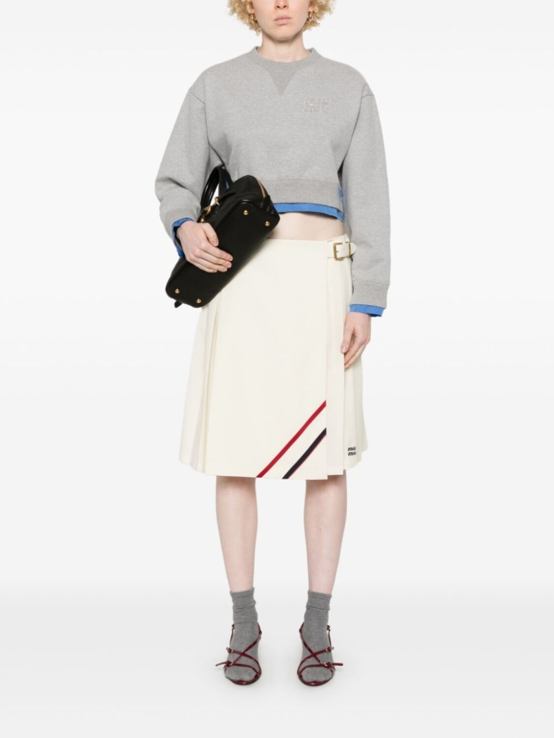 Плиссированная мини-юбка Miu Miu, нейтральный цвет — фото 2