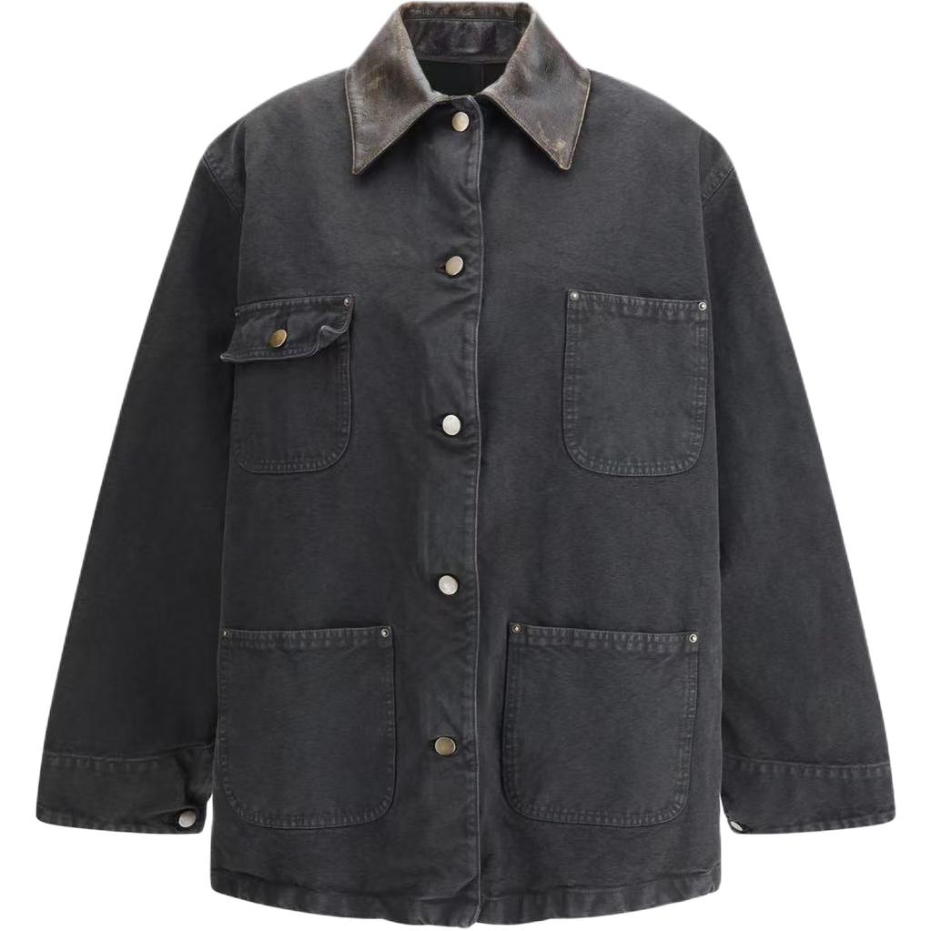 

PRADA Кожаный воротник Хлопковая куртка, Black
