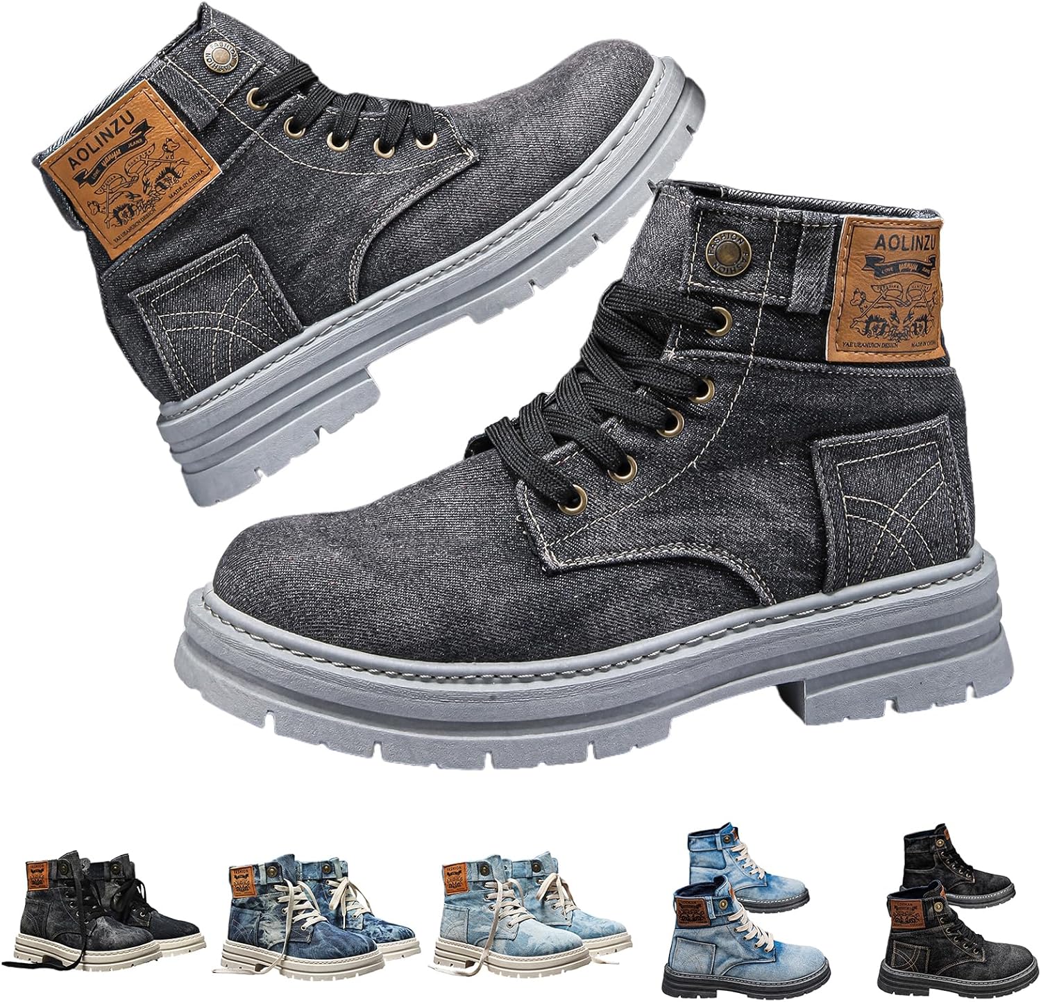 

Мужские модные кроссовки высокие на шнуровке с блестящей отделкой, мотоциклетные ботинки, ретро джинсовый стиль, большие повседневные shoes Gezolligheid, черный