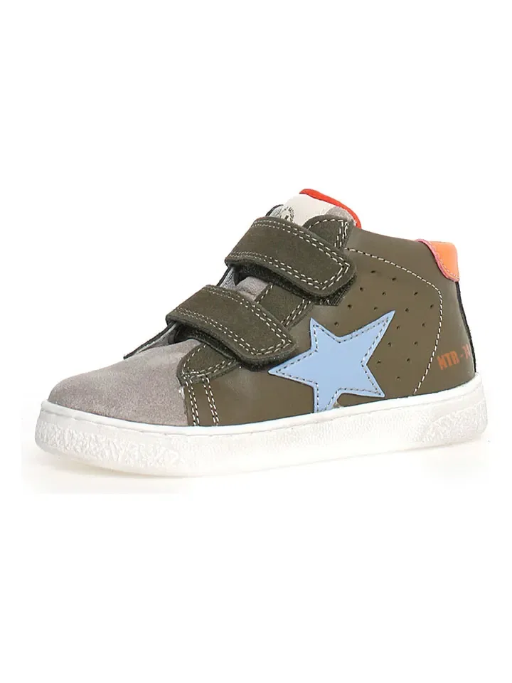 Кроссовки кожаные Pinn Naturino Khaki/Orange/Голубой