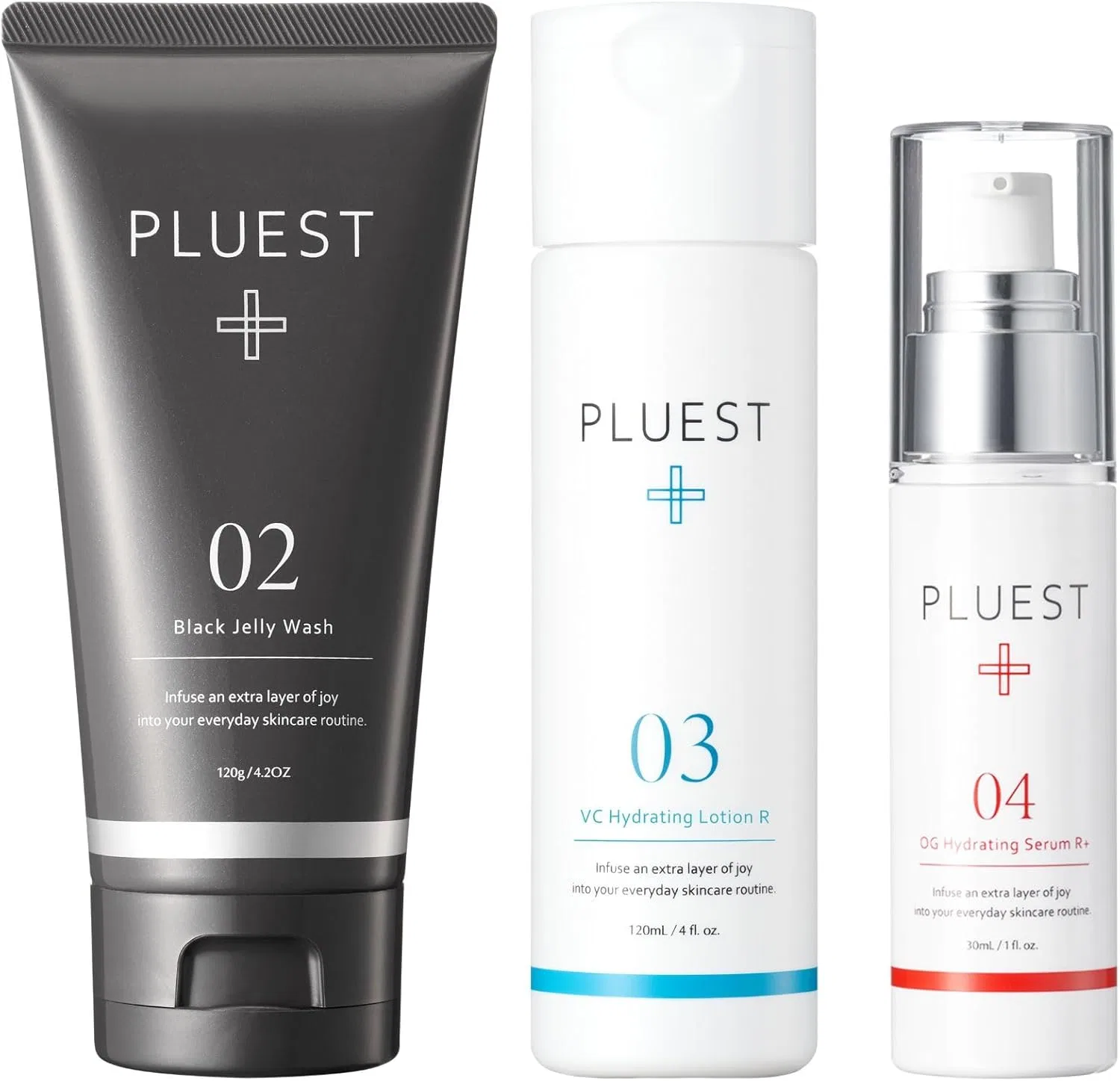 Набор для ухода за кожей PLUEST: Черный джели-умывальник, лосьон, сыворотка