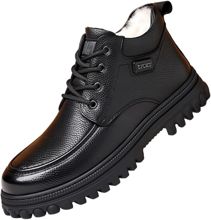 

Мужские зимние снежные ботинки Hhhchpm, высокие до щиколотки с плюшевой подкладкой для тепла, удобный дизайн без шнурков, прочный верх из ПУ и подошва из ПВХ, идеальны для активного отдыха и повседневной носки, черный