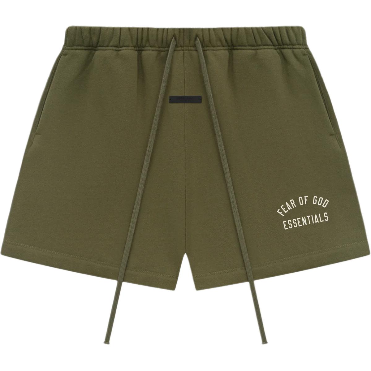 Флисовые футбольные шорты Fear Of God Essentials, Зеленый Эвергрин/Милитари — фото 2