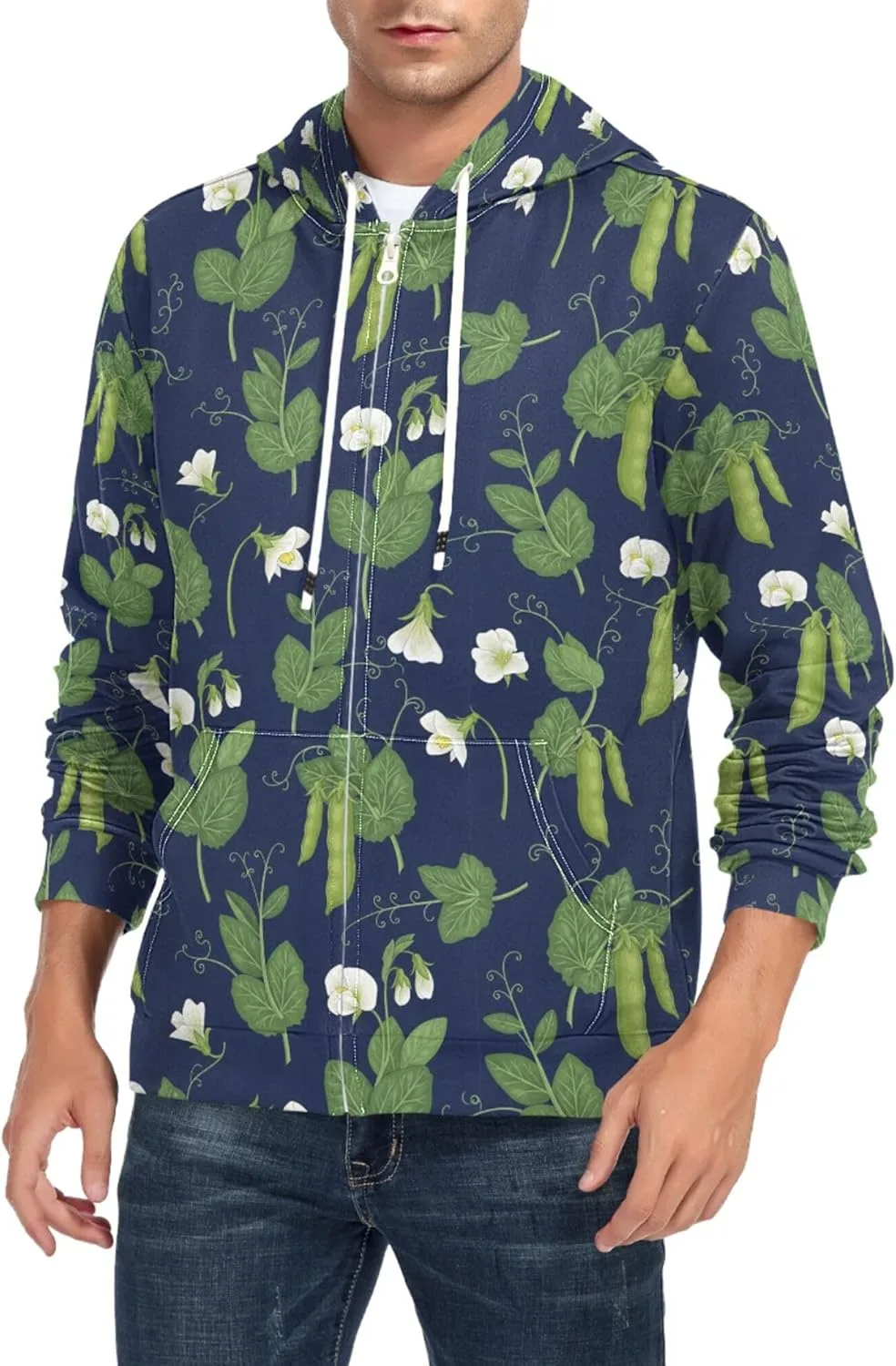 

Мужская толстовка с капюшоном на молнии Pea Pods Flowers Navy CUPADA