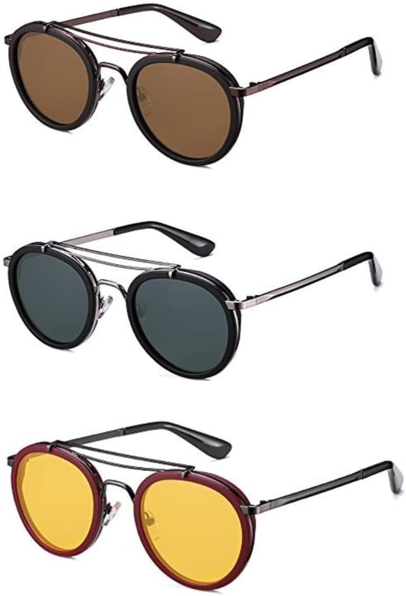 

Ретро-солнцезащитные очки с двойной перемычкой, поляризованные, металлическая оправа, защита от УФ-излучения UV400, классические круглые поляризованные солнцезащитные очки UQKY, Cranberry 2