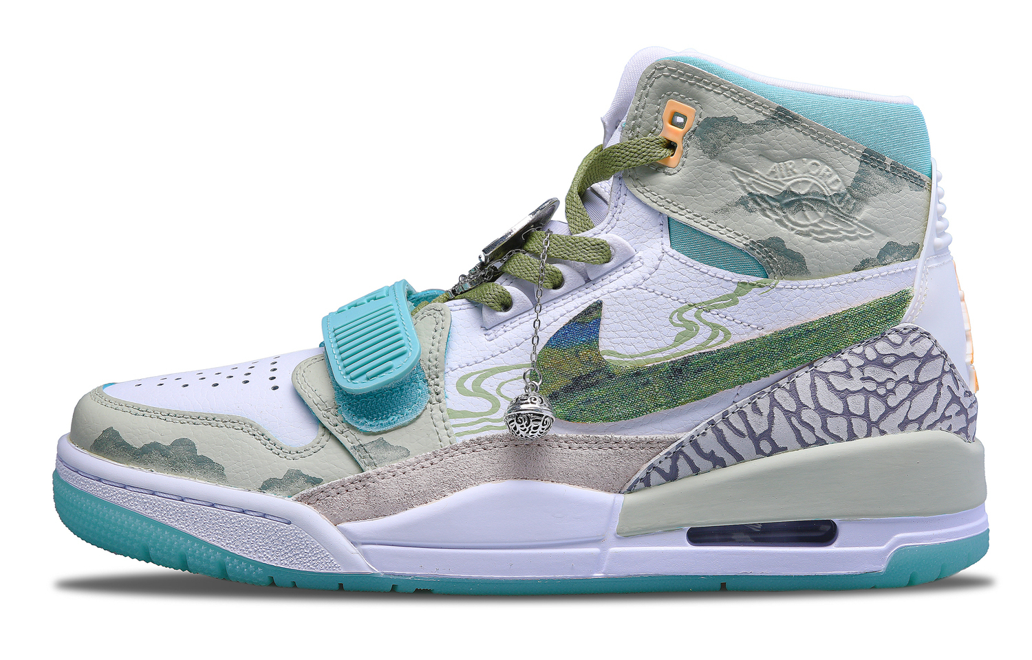 

Legacy 312 Дышащие и влаговпитывающие высокие винтажные баскетбольные кроссовки мужские бело-зеленые Jordan