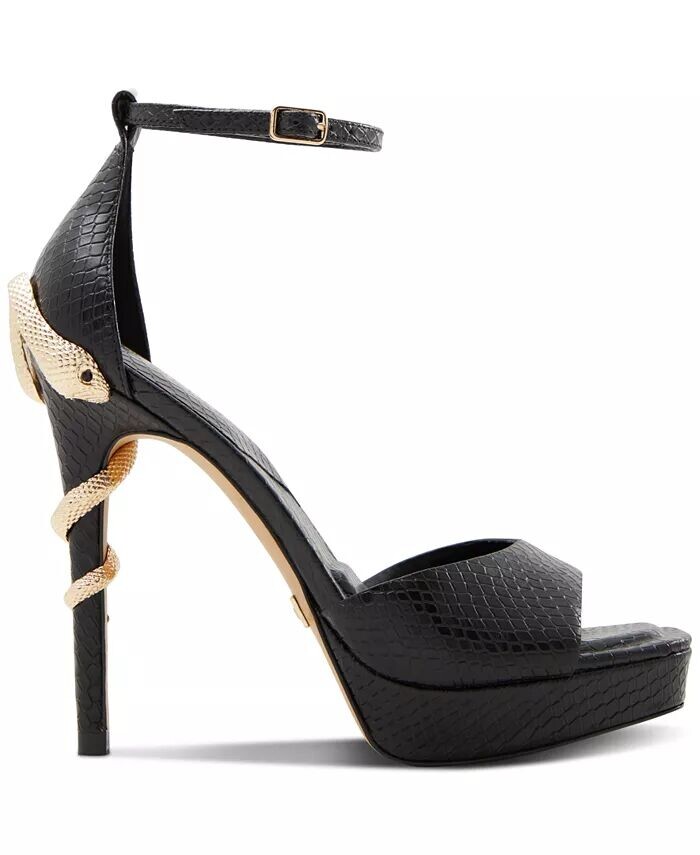 Женские двухсекционные босоножки на шпильке со змеиным узором Medusa Aldo, черный — фото 2