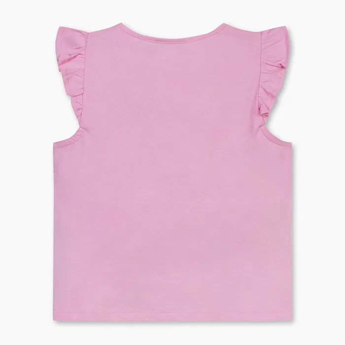 Детская футболка с рюшами на рукавах розовая от Benetton Kids — фото 2