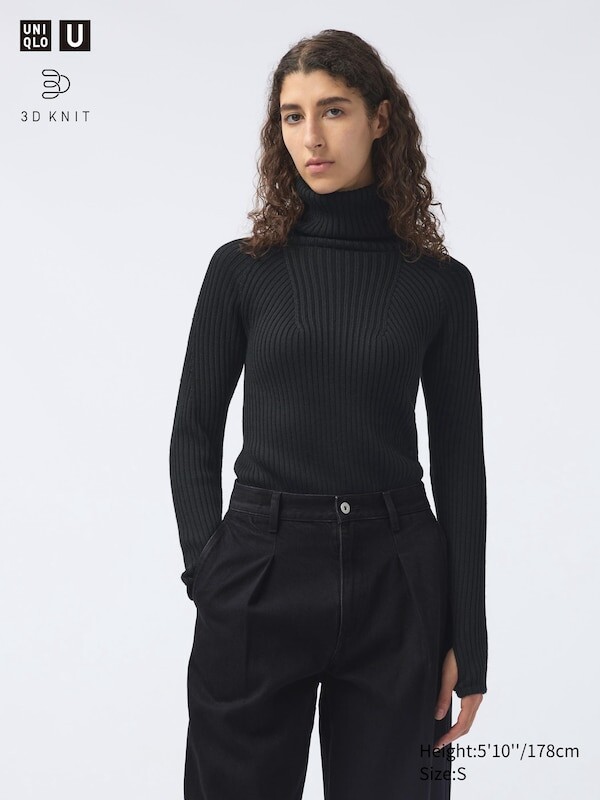 

Джемпер с высоким воротом 3d-вязки из смеси мериноса Uniqlo, черный