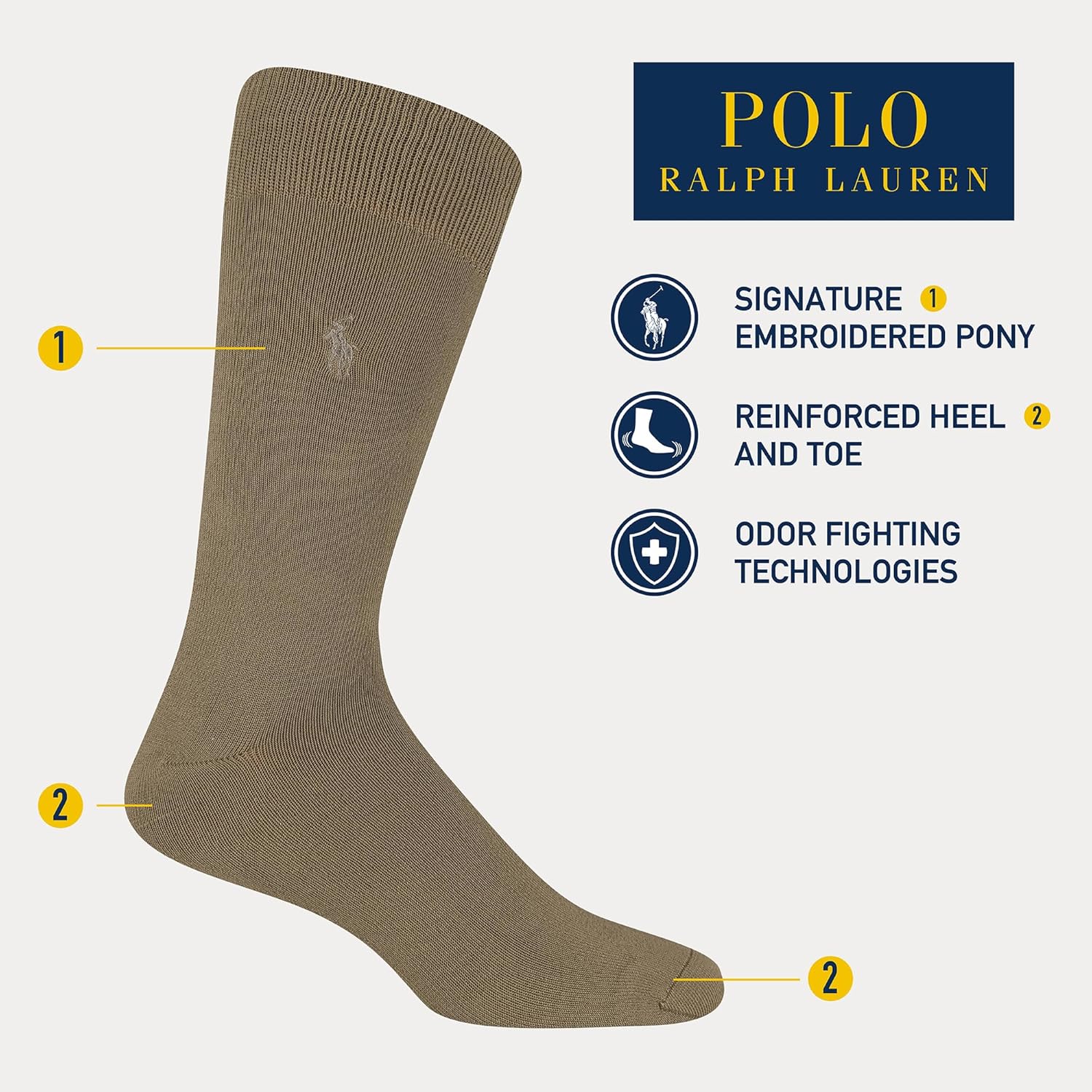POLO RALPH LAUREN Мужские супермягкие плоские классические носки-следки (3 пары), Black — фото 2
