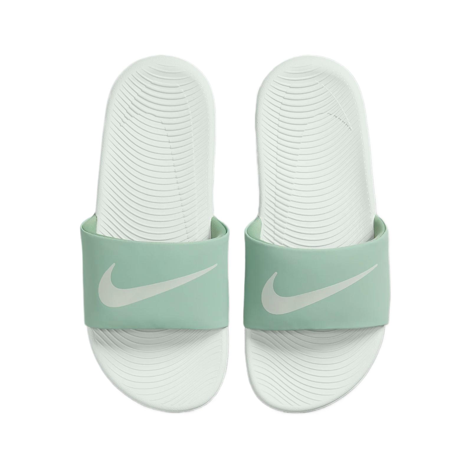 Nike Скользящие и дышащие низкие детские тапочки Kawa мягкий серо-зеленый/sail white/light silver kids' — фото 4