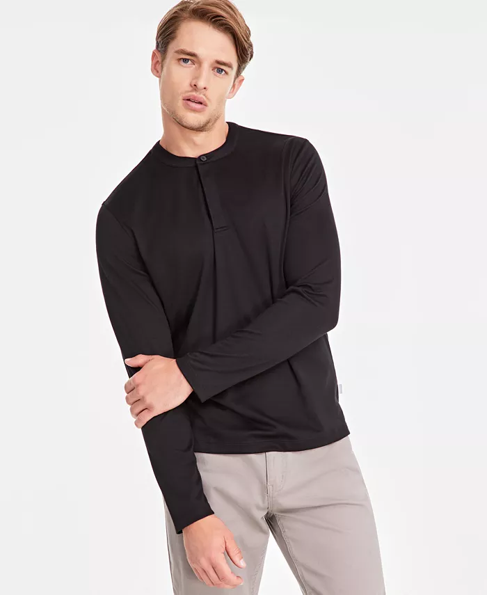 

Мужская хлопковая футболка-поло Alfatech Solid Henley Alfani, черный