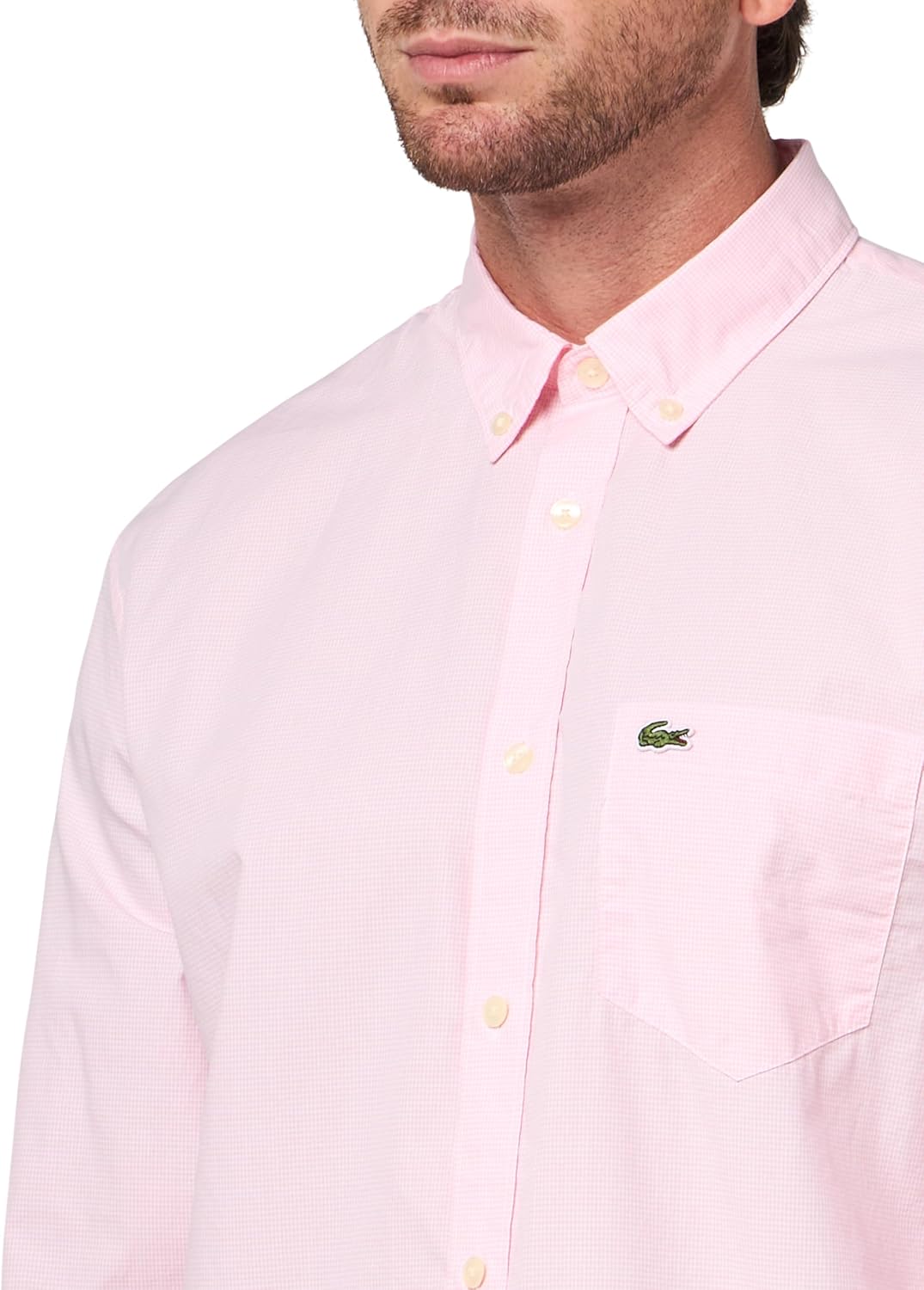 Lacoste мужская длинная рубашка в клетку Gingham на пуговицах, White/Nidus — фото 3